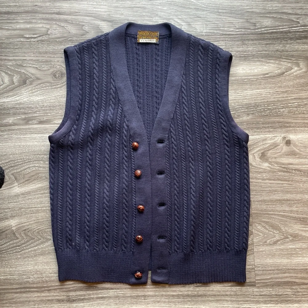 PENDLETON Cable Knit Vintage Vest. LARGE 100%pure virgin wool - Picture 11 of 11